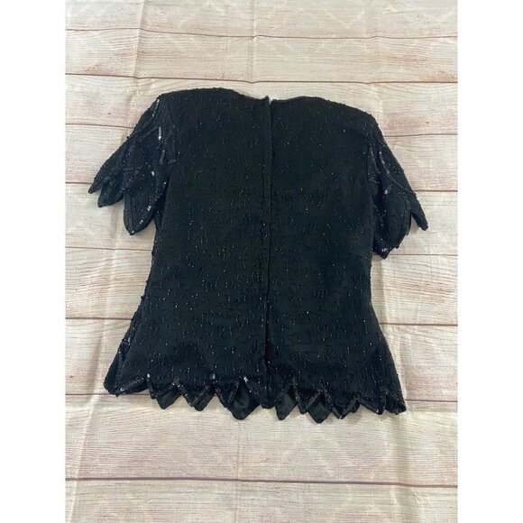 Vintage Stenay Women's Black Silk Sequin Top - Medium - Picture 9 of 12